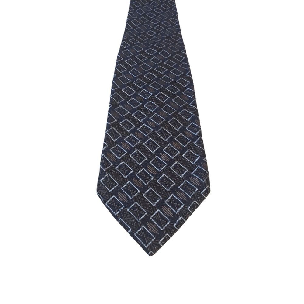 JOHN W NORDSTROM Luxury Black Blue Geometric Squares Mens WOVEN Silk TIE